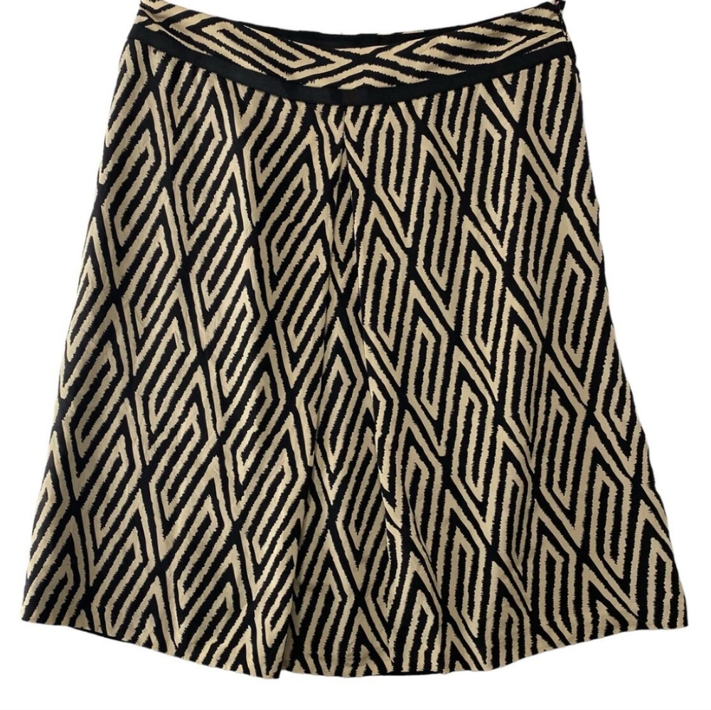 ANN TAYLOR Geometric Print Pleated Front Knee Length A-Line Silk Skirt 6